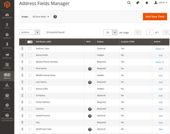 Address Field Manager grid interface.
