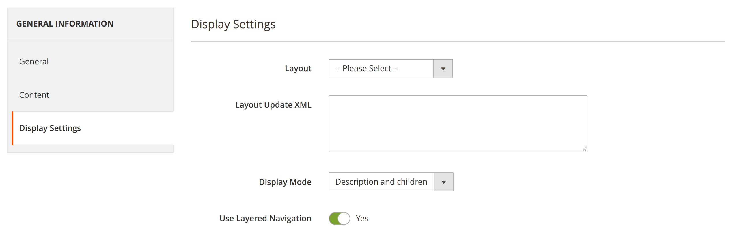 Display settings tab