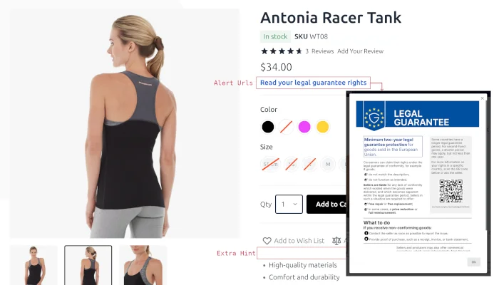 Legal Guarantee Notice at the Product Page