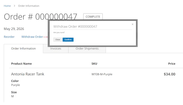 Requesting Order Withdrawal