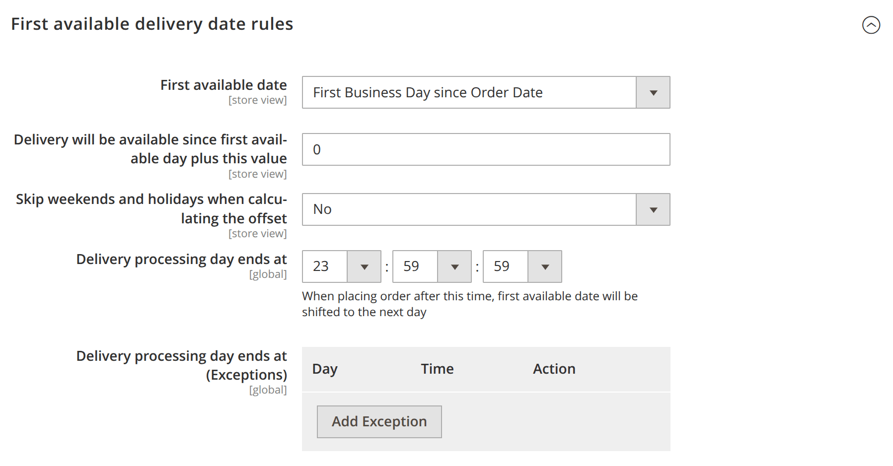 First available delivery date configuration