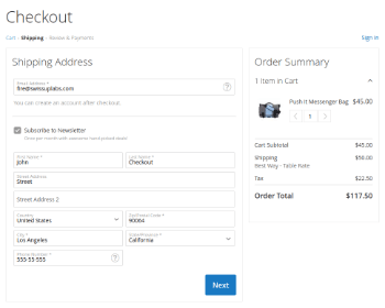 1 Column Wizard layout. Step 1 of 2. New distraction free "Empty" layout is used. (Shipping methods are hidden because firecheckout is configured to hide this section if it has no options to select)
