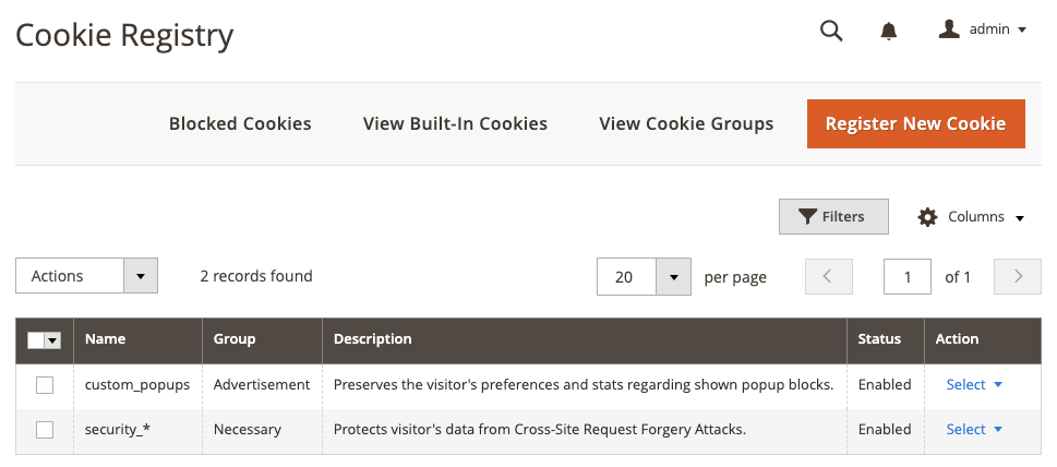 Cookie Registry