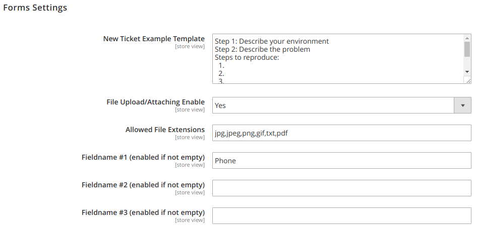 Ticket Form settings