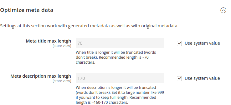 Metadata templates system config optimize metadata