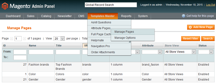 Attribute based pages grid