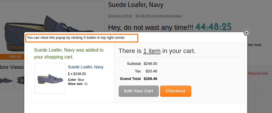 custom content into add to cart popup