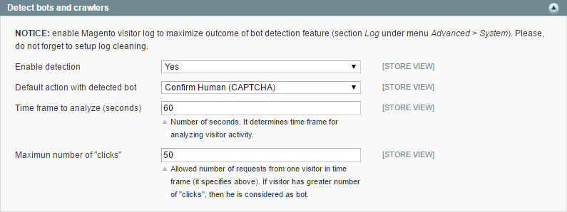 Bot Protection system config detect bots