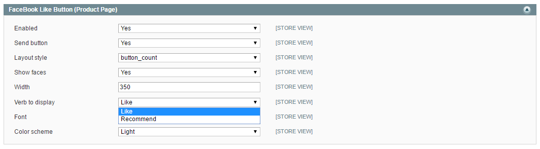 Product page settings