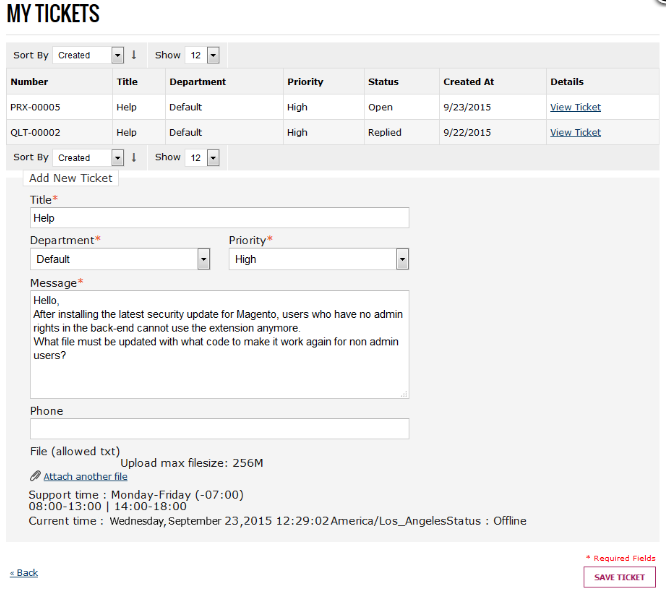 My tickets interface