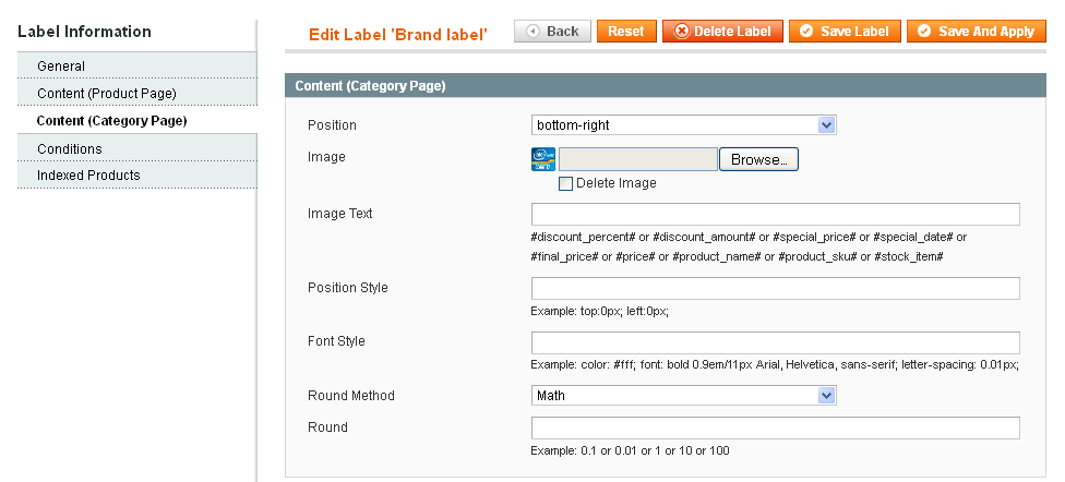 Manual label - category page tab