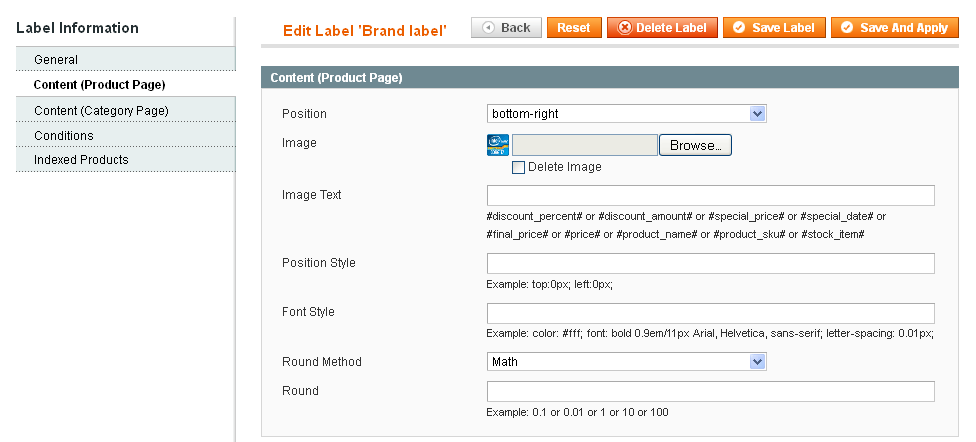 Manual label - product page tab