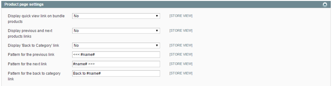 Product page settings