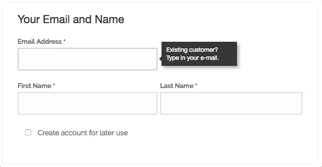 Email hint helps existing customer to login on checkout page. Formfill marker informs about fully filled required fields.
