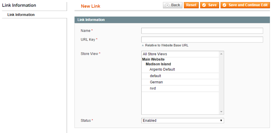 HTML Sitemap new link form