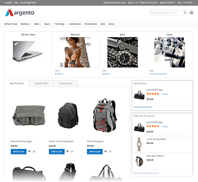 Argento Blank Homepage with set of built-in modules: AjaxSearch, EasyCatalogImages, Highlight Widgets.
