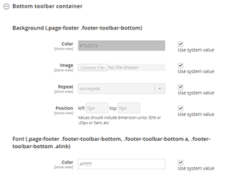 Footer bottom toolbar