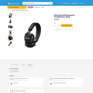 Argento Marketplace product page with opened Questions tab.