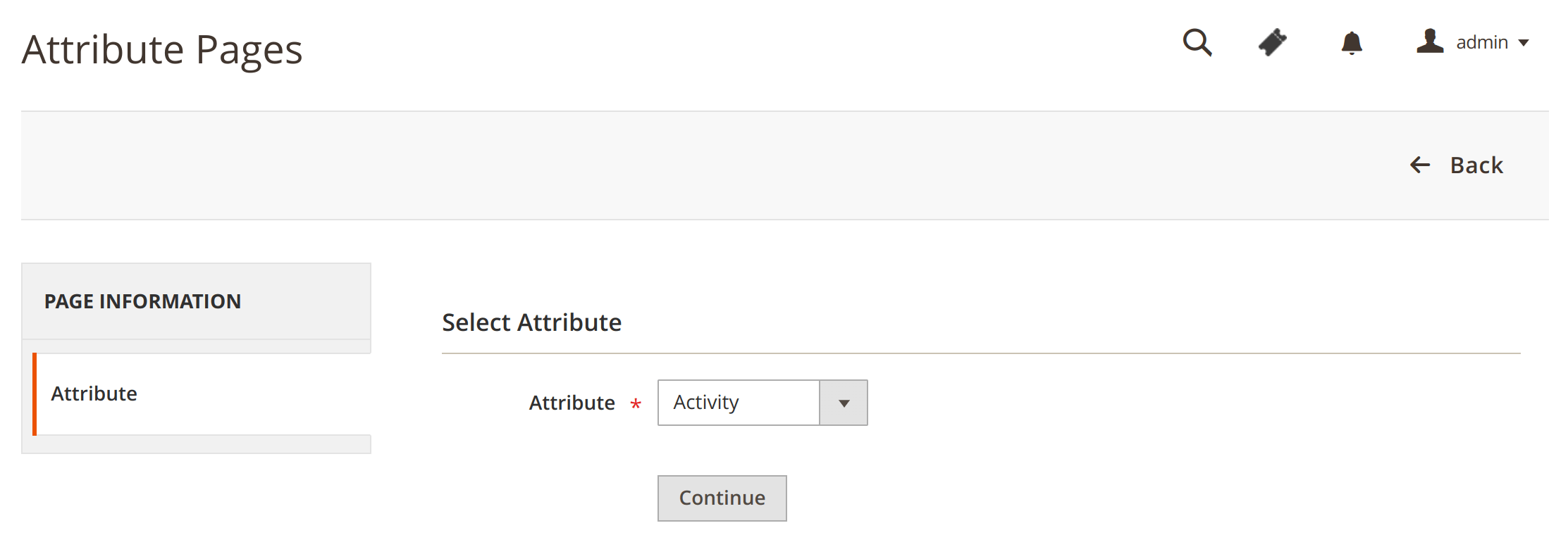 Create attribute page. Step 1