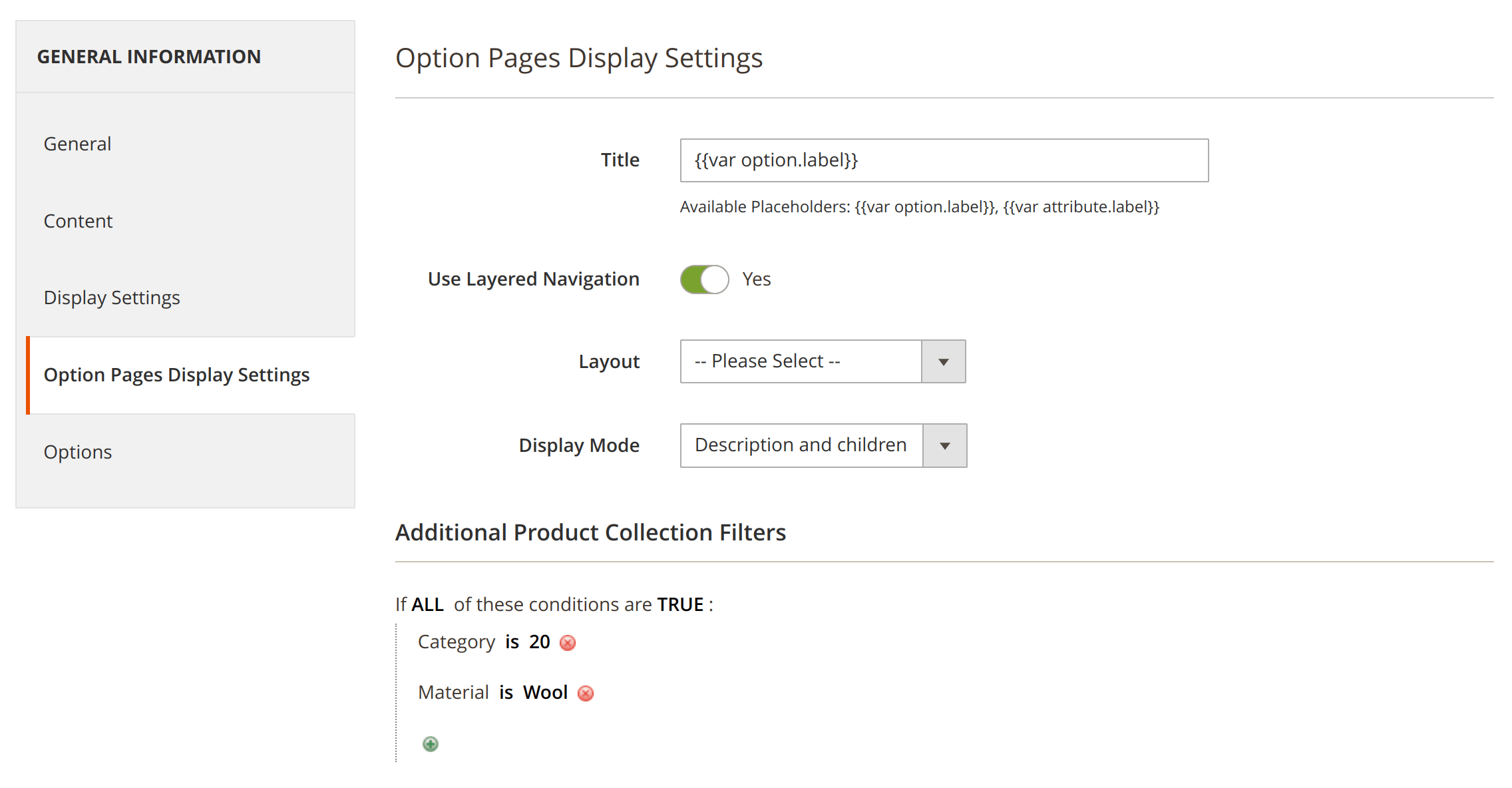 Option pages settings tab
