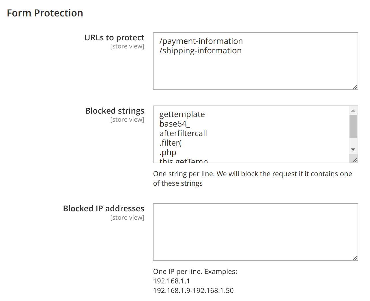 Form Protection Settings