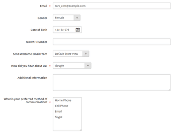 Custom fields on admin customer edit form.