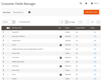 Customer Field Manager grid interface.