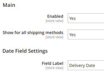 Delivery date configuration