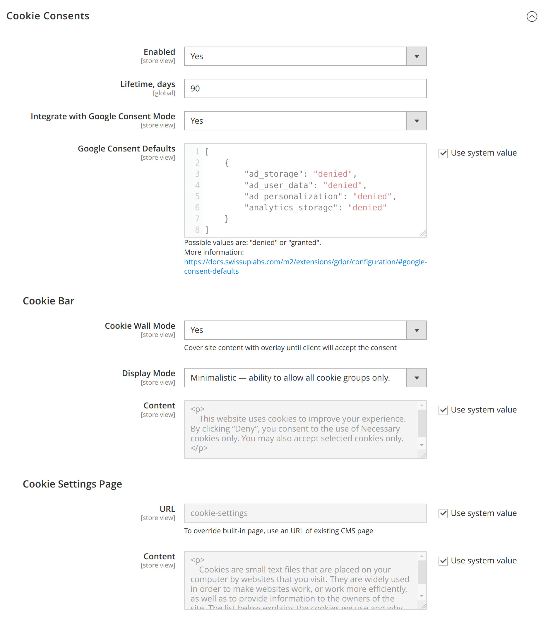 Cookie consents section