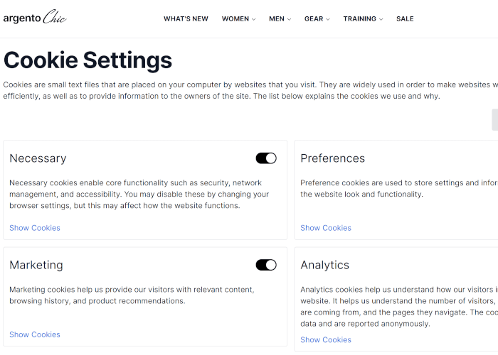Cookie Settings Page