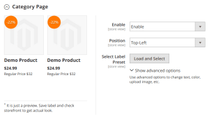 Category page labels config - initial state