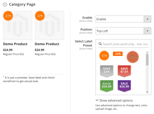 Category page labels config - presets loaded