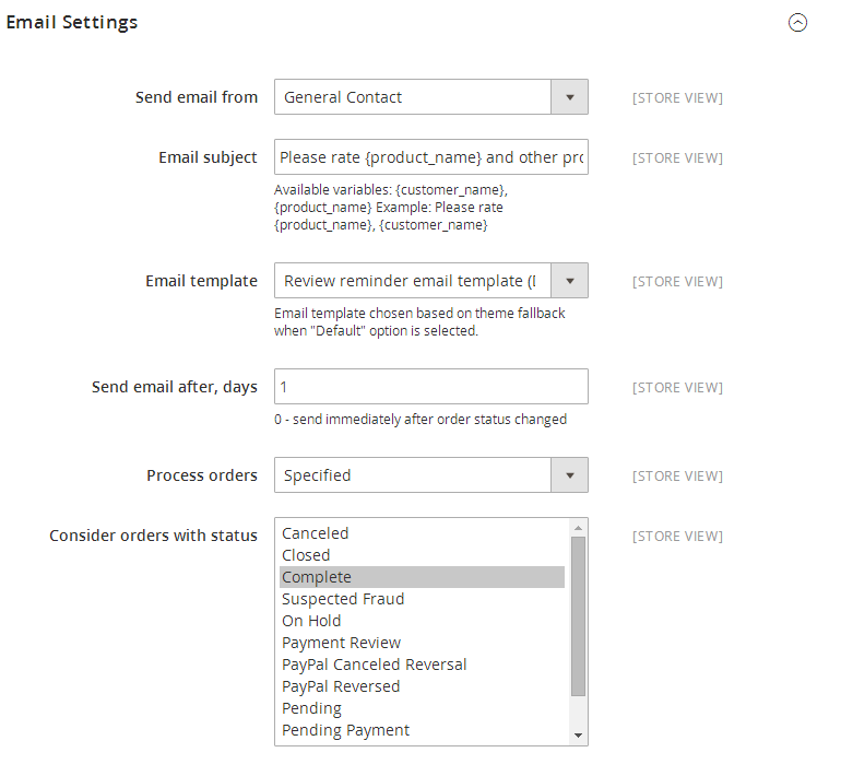 Email Settings Section
