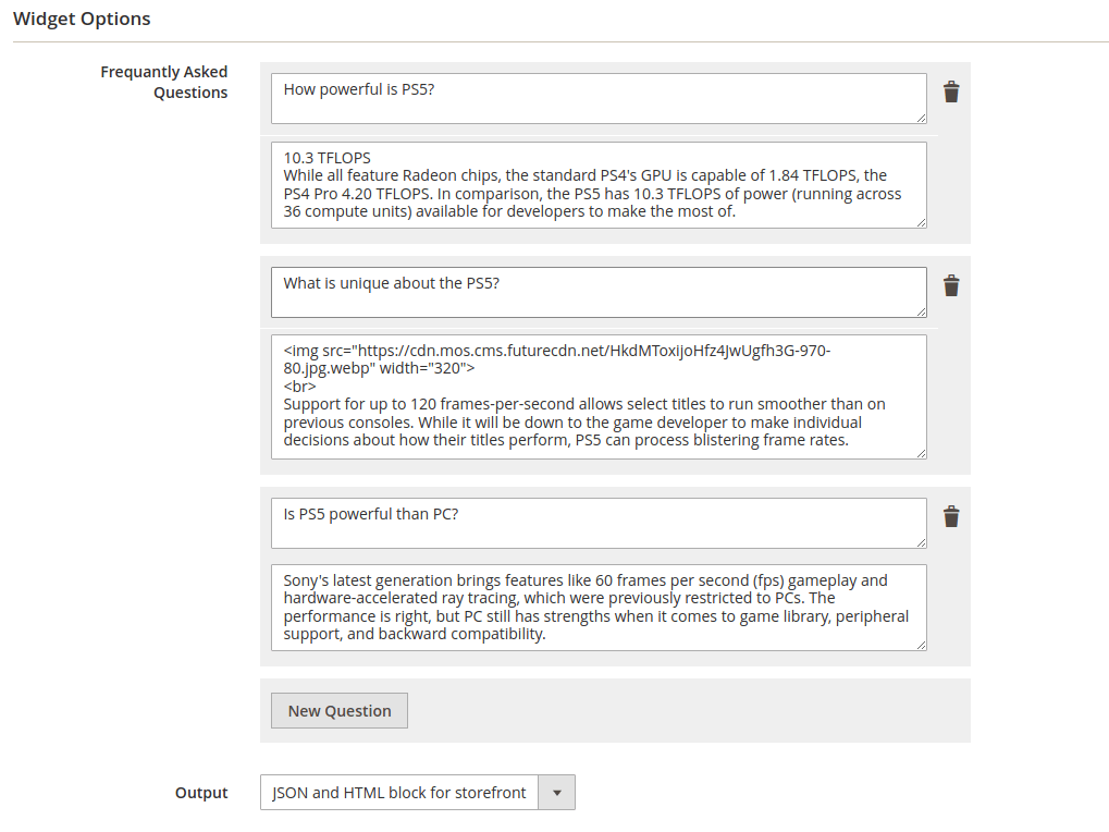 FAQ widget settings