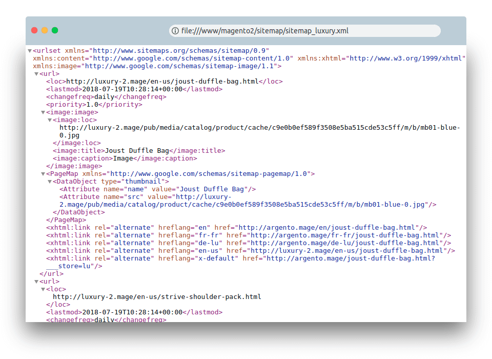 XML Sitemap example