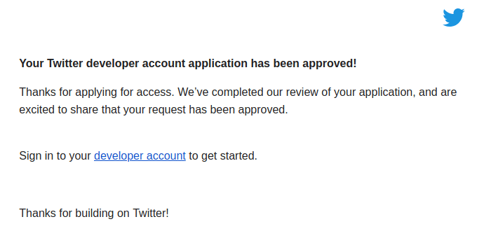 Twitter Developer Account Approved