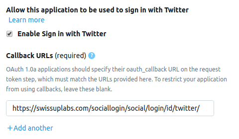 Enable Sign in with Twitter