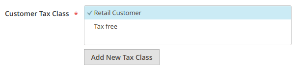 Deselect created Customer Tax Class