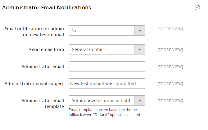 Administrator Email Notifications Section