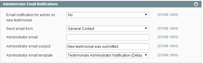 Administrator Email Notifications Section